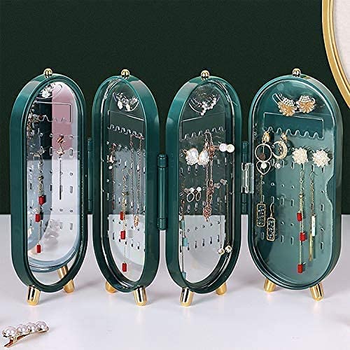 Foldable Jewelry Box Organizer with Mirror – Dustproof Storage for Earrings, Necklaces, Bracelets (Random Color)