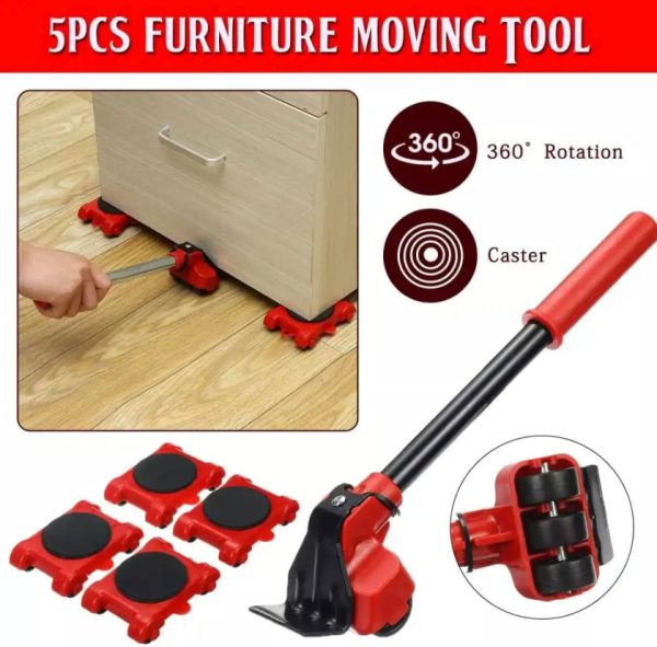 Furniture Moving Kit: 5-in-1 Lifter, Shifter, Slider, Remover, Wheel Set