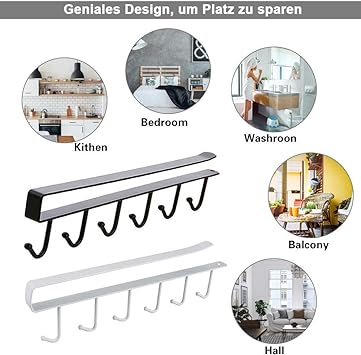 Metal Hanger with 6 Hooks for Organizing Kitchen Mugs and Cups