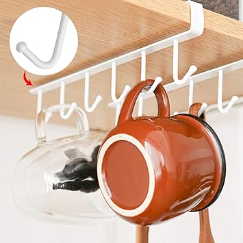 Metal Hanger with 6 Hooks for Organizing Kitchen Mugs and Cups