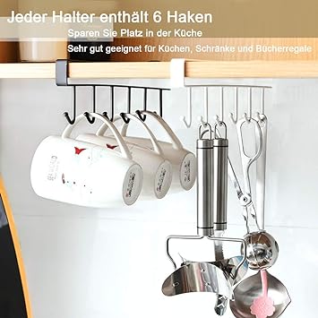 Metal Hanger with 6 Hooks for Organizing Kitchen Mugs and Cups