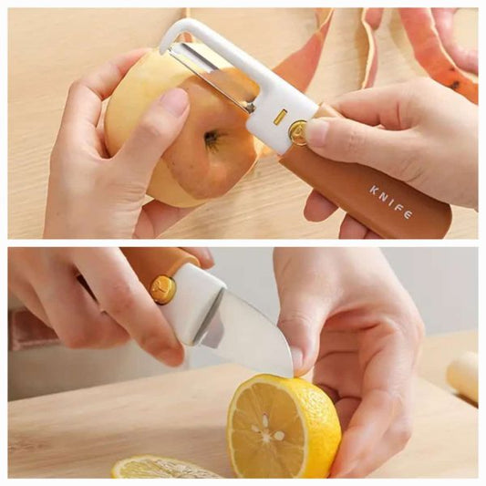 2-in-1 Stainless Steel Fruit Knife with Peeler (Random Color)